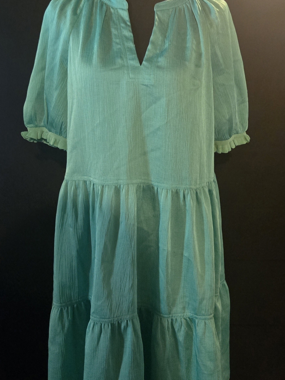 Current Air Teal Tiered V-Neck Mini Dress W/Slip Size S NWOT
